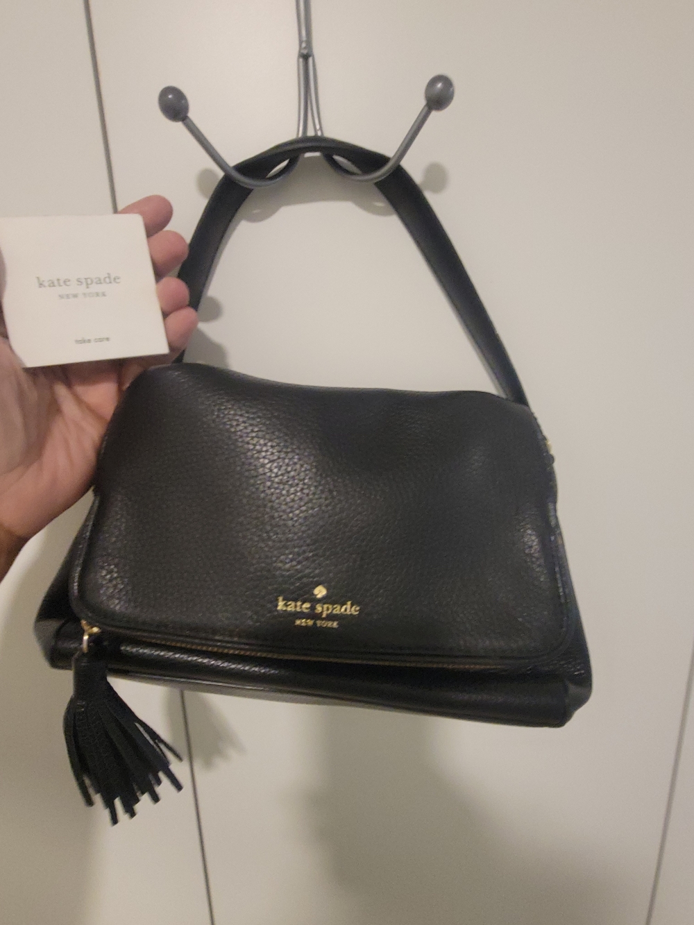 kate spade Black Pebbled Leather Shoulder Bag with Tassel - Picture 2 of 3